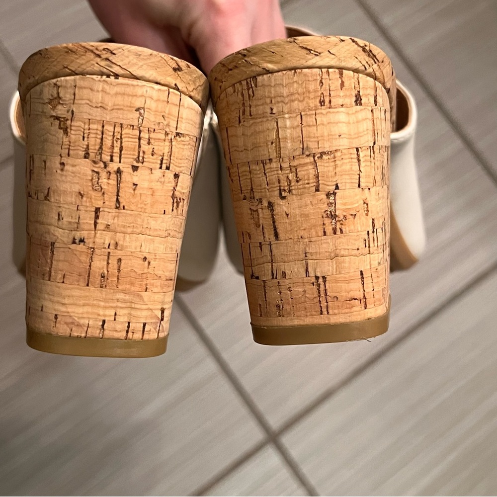 NWT Calvin Klein White Cork Clemence Sandal mule 9.5 summer vacation block heel - Picture 7 of 9
